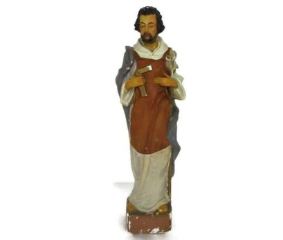 Statue Figurine Saint Joseph Angel Lilies Protector of homes Polychrome Plaster 14.96"