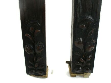 2 pieces Antique French Carved Oak Reclaimed Architectural Trim Pediment Salvage Wood Flowers