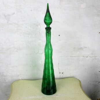 XL Vintage Retro Art Glass Tall Bottle Vase Green Funky