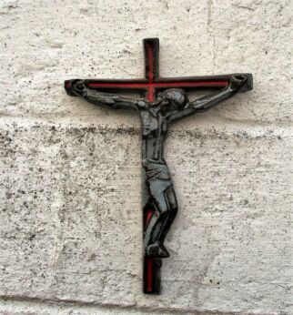Mid Century Design Modernist Ceramic Crucifix Jesus Christ Fat Lava Signed Karel