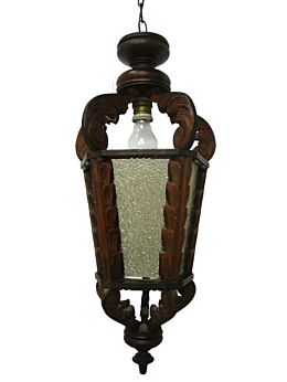 Vintage Wooden Lantern Ornate bubbled Glass Chandelier Pendant HTF