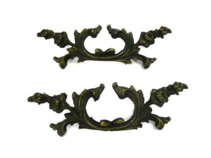 2 pcs Antique Cast Brass Furniture Trim Flower Hardware Ornate Reclaimed Beautiful