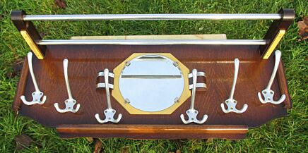 Vintage French Wooden Coat Hat Rack Mirror Art Deco Paris Bistrot