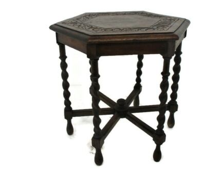 Barley Twist Wooden Side Display Coffee Table Pedestal Plant Stand Hand Carved Gorgeous Barn Country Farmhouse style