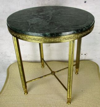 Small Round Side Coffee Table Green Marble top Ornate Brass Hollywood Regency