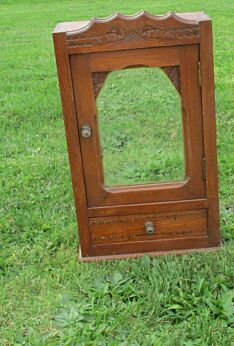 Antique Medicine Bathroom Cabinet Apothecary beveled glass Mirror Carved Wood