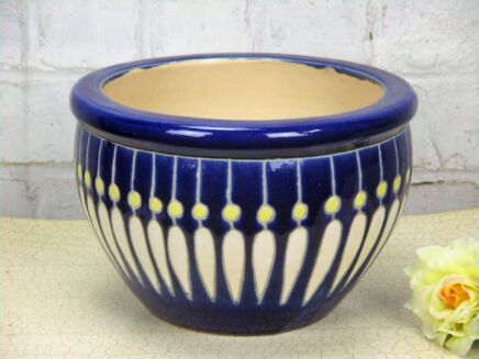 Vintage Retro Flower Pot Jardiniere Planter Blue Yellow Fat lava Style Beautiful