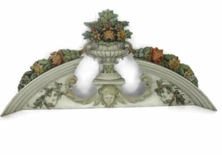 Carved Wooden Pediment Over door Architectural Antique Impressive 19thC Angel