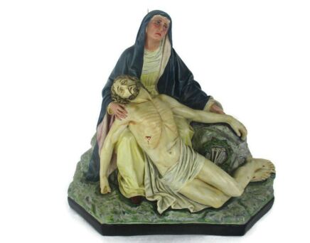 Polychrome Statue Pieta Plaster Jesus Christ Virgin Mary  Lady of Sorrows Large