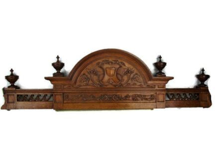 Huge Gorgeous Over Door Antique Carved Oak Dragons Fish Pediment Architectural