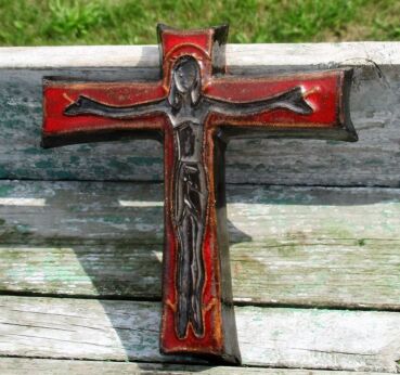 Mid Century Design Ceramic Modernist Red Fat Lava Crucifix Perignem Amphora