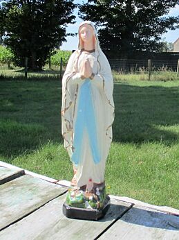 Figurine Lourdes Virgin Mary Madonna statuette Plaster French 12.2"