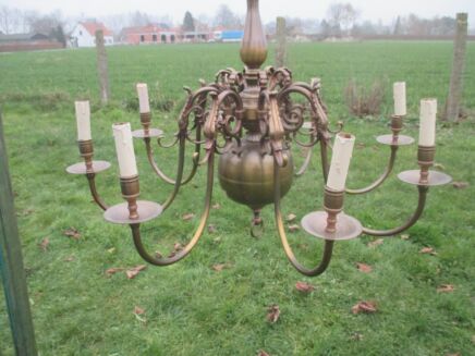 Vintage Flemish Dutch Chandelier 8 Arms Lights Fish Brass Stunning NOS