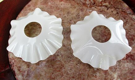 2 Antique French White Victorian Swirled Glass Bobeches Candles Porcelain