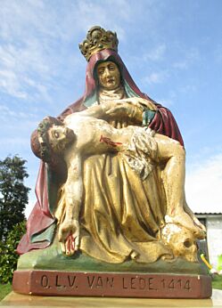 Belgian Antique Plaster Statuette Pieta A. De Beule Chalkware OLV Van Lede
