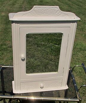 Antique French Provincial Wood Medicine Wall Cabinet Apothecary Mirror White
