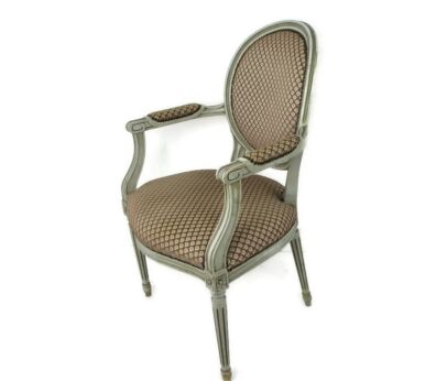 Vintage Arm Lounge Chair Fauteuil French Provincial style Carved Wood Hobnails Stunning