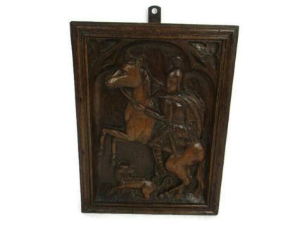 Vintage Carved Wood Key Cabinet knight Defeating Dragon Gothic Gorgeous