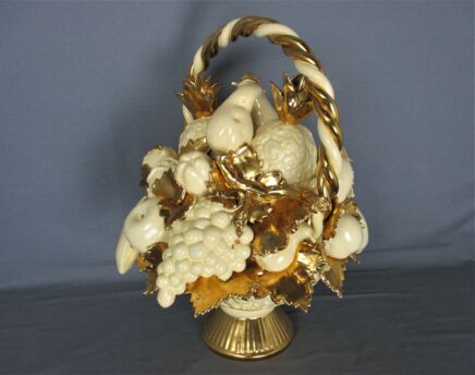 Ahura Fruit Basket Porcelain Centerpiece Italy 24 kt Gold Paint Marked   stunning Large