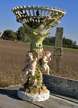 Antique 19th C era Volkstedt Dresden Centerpiece Fruit Bowl Dish Germany Putti WOW