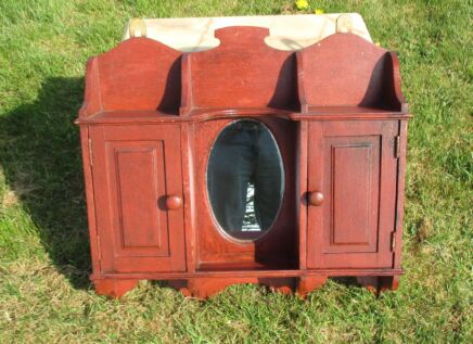 Antique Carved Wood medicine bathroom Cabinet Apothecary Oval Mirror Painted