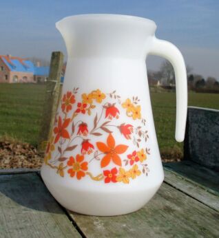 Vintage Opaline Milk Glass Jar Pitcher Orange Flowers Sweet