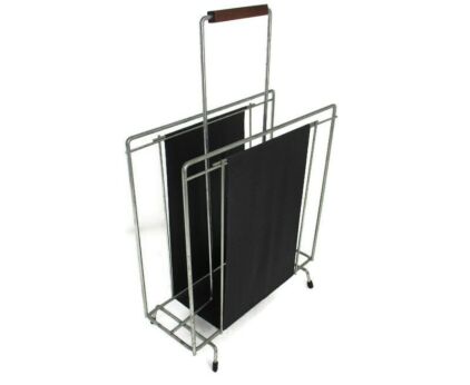 Vintage Mid Century Modern Magazine Newspaper Basket Rack Funky Faux Leather