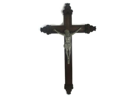 XL Ornate Carved Oak Hanging Church Crucifix Church Chapel Faux Brass Corpus