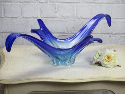 Large Italian Kobalt Blue Bowl Dish Centerpiece era Murano Seguso Art Glass