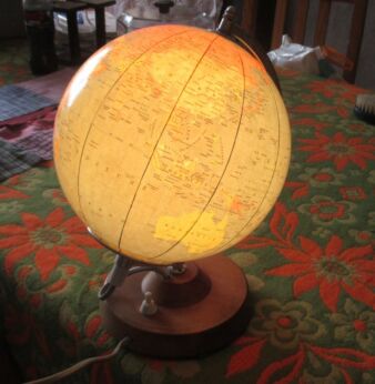 Small Vintage Illuminated World globe Danish Modern Teak foot Desktop Lamp