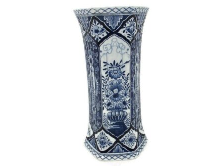 Delft Holland Blue White Porcelain Trumpet Vase Delft Marked Vintage