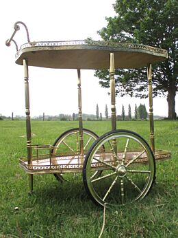 Bar Cart Italian Hollywood Regency Gold Chrome Wood Inlay Marquetry