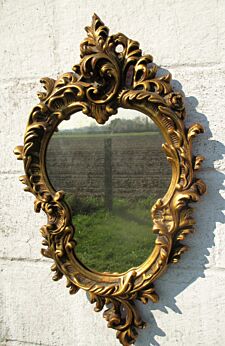 Lovely Large Ornate Oval Plaster Wood Mirror Romantic Hollywood Regency