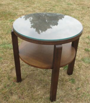 Retro Vintage Art Deco Round Wooden Coffee Table Side Table Glass Top