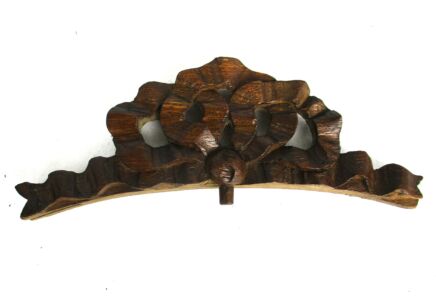 Antique Small Hand Carved Wood Pediment Ornate Bow Architectural Reclaimed