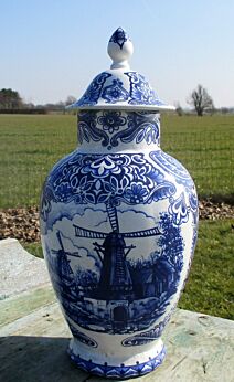 Delft Blue Vase Urn Lid Delfts Bleau Blue White Windmill Landscape