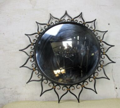 Lovely Starburst Sunburst Wall Mirror Mid Century Modern Wrought Iron Black Gold