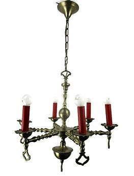 Chandelier 6 lights arms Ceiling Light lamp Metal Tin Look Hobnails Very Rare