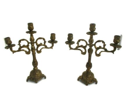 Couple Pair Candle Holders Candle Sticks Ornate  Brass Candelabra 3 arm Stylish Vintage