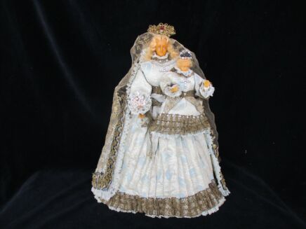 Hand Made Wax Madonna Virgin Mary Our Lady Figurine Doll Made by Nuns Gorgeous Dress