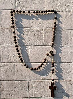 Large Wooden Lourdes Rosary Beads Wall Hanging Lovely Priest Nun Authentic