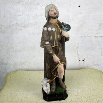 Antique Statue Saint Roch Rocco Plaster Patron of Dogs Bachelors Neo Gothic HTF