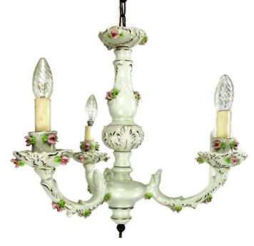 Vintage Capodimonte style chandelier Lights 3 arm Porcelain Flowers Romantic