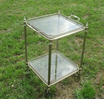 Vintage Small Square Glass Coctail Bar Cart Trolley Serving Trays Silver Colored