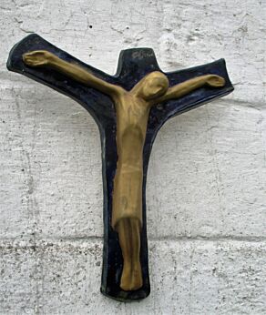 Stunning Mid Century Modern Design Ceramic Crucifix Glazed era Perignem Amphora