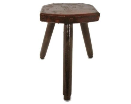 Small Vintage Hand Carved wood Tripod Milking Stool Pedestal Table Plant Flower Bonsai Stand Side Table Barn Country Style special top