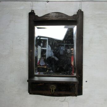 Hand Carved Oak Medicine Wall Cabinet Apothecary Beveled Glass Mirror Drawer