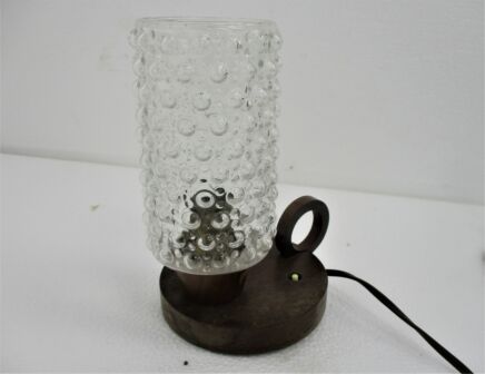 Mid Century Desk Table Lamp Bubbled Glass Wooden base Vintage