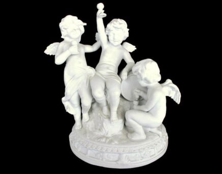 Angels Drinking Wine Celebration Porcelain statue Figurine Marked DDR Bisque Joyeuse Gorgeous