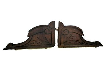 Pair Finials Corbels Hand Carved Wood Pediment Over Door Ornate Architectural